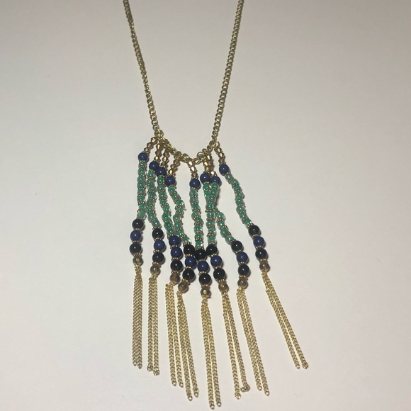 LC Lauren Conrad Blue and Gold Long Necklace